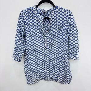 Madison Mathews Diane Shirt in Blue White Block Print Sz XS
